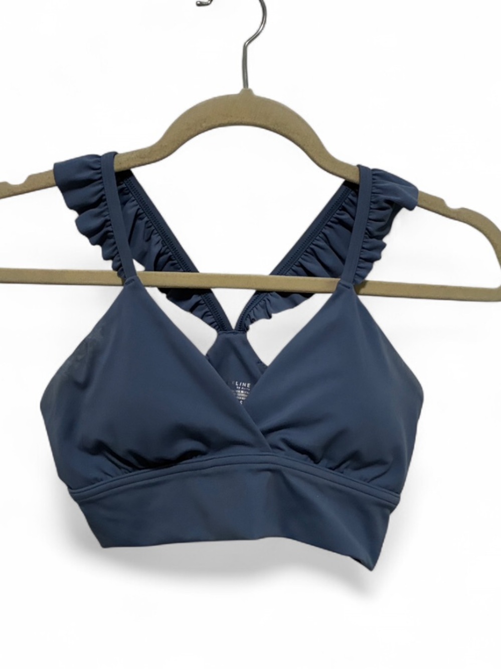 Aerie Offline Real Me Xtra Ruffled Strap Blue Swim Sports Bra Top